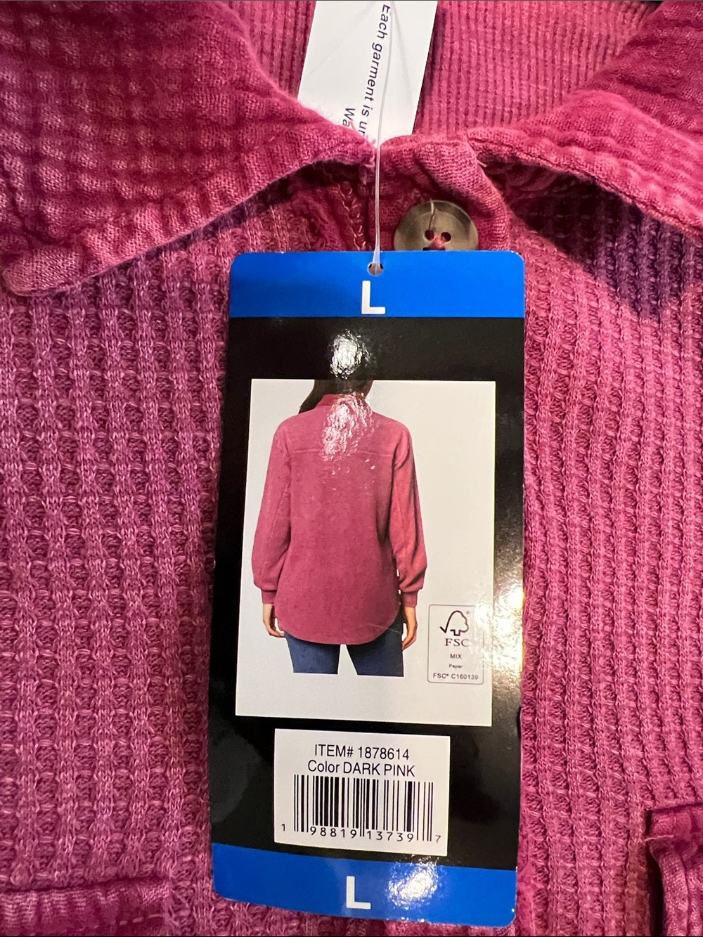 Briggs New York Raspberry Red Waffle Knit Button-Front Shirt Size L - Picture 9 of 11